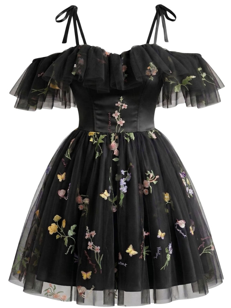 Women's Off-Shoulder Floral Embroidered Mesh Mini Dress Homecoming Dress