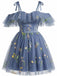 1950s Off-Shoulder Floral Embroidered Mesh Dress - vintage dress, retro fashion for women