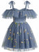 1950s Off-Shoulder Floral Embroidered Mesh Dress - vintage dress, retro fashion for women