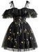 1950s Off-Shoulder Floral Embroidered Mesh Dress - vintage dress, retro fashion for women