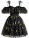 1950s Off-Shoulder Floral Embroidered Mesh Dress - vintage dress, retro fashion for women