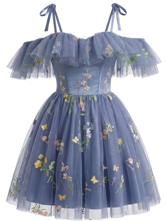 1950s Off-Shoulder Floral Embroidered Mesh Dress, vintage dress, retro fashion, rockabilly, pin-up fashion - perfect for women who love vintage and retro fashion