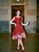 She slips into this 1950s Off-shoulder Snowflake Dress and suddenly it's a 1950s daydream