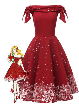 1950s Off-shoulder Snowflake Dress: timeless style reimagined