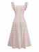 1950s Pastel Plaid Ruffled Bow Sweetheart Neck Swing Dress, vintage dress, retro fashion, rockabilly, pin-up fashion, women, elegant