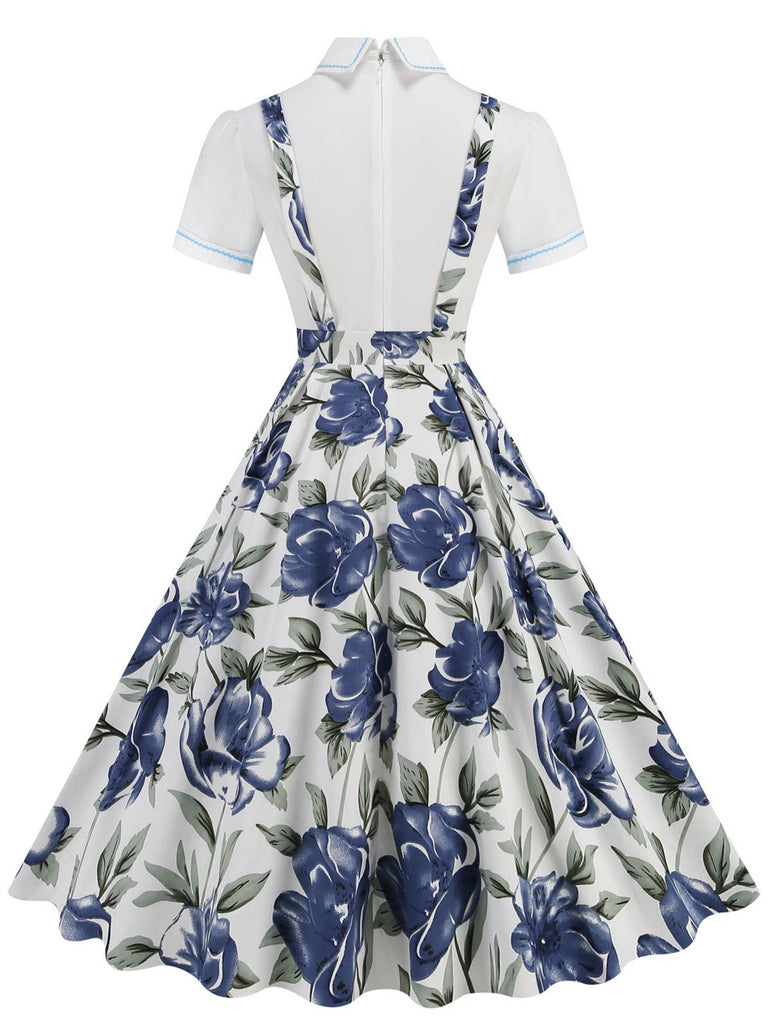 1950s Patchwork Lapel Collar Suspender Dress — a 1950s silhouette that turns sidewalks into runways