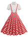She slips into this 1950s Patchwork Lapel Collar Suspender Dress and suddenly it's a 1950s daydream