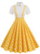 1950s Patchwork Lapel Collar Suspender Dress — a 1950s silhouette that turns sidewalks into runways
