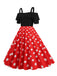 This 1950s Patchwork Polka Dot Strap Dress wraps her in 1950s elegance, one twirl at a time