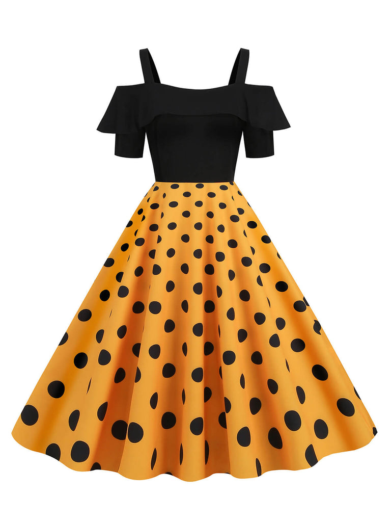 black dress with yellow polka dots Yellow Black Polka Dot Girl Dress, Wedding Guest, Fairy Tale, Carnival Outfit, Birthday Party Toddler Dress, Puffy Tutu Prom Dress, Pageant
