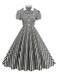 She slips into this 1950s Peter Pan Collar Black & White Stripes Dress and suddenly it's a 1950s daydream