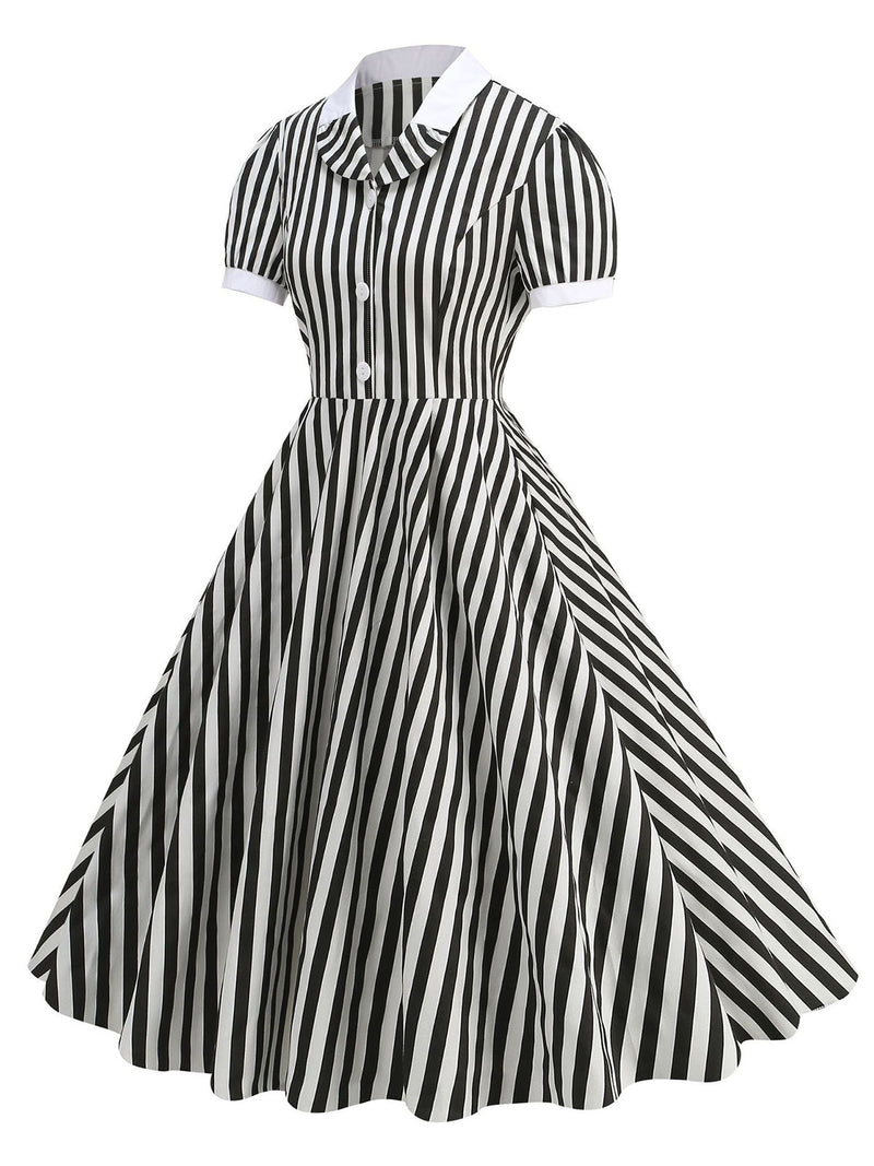 1950s Peter Pan Collar Black & White Stripes Dress 1950s Peter Pan Collar Black & White Stripes Dress