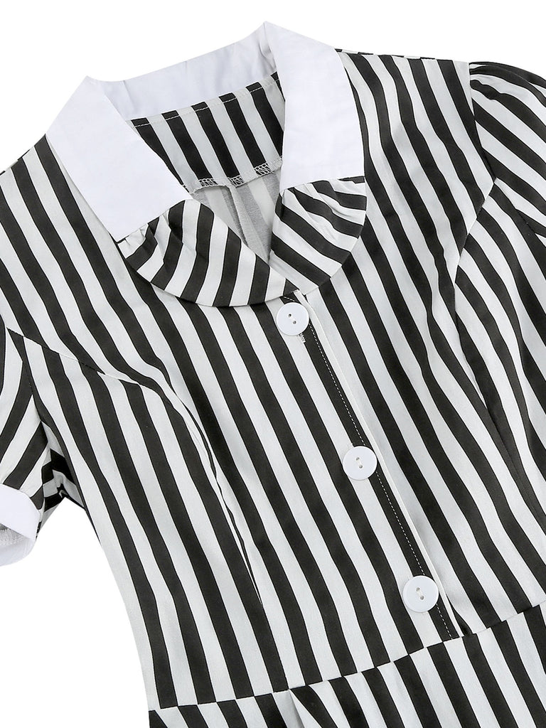 1950s Peter Pan Collar Black & White Stripes Dress 1950s Peter Pan Collar Black & White Stripes Dress