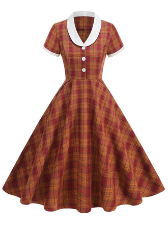 1950s Peter Pan Collar Plaid Swing Dress - vintage dress, retro fashion, rockabilly