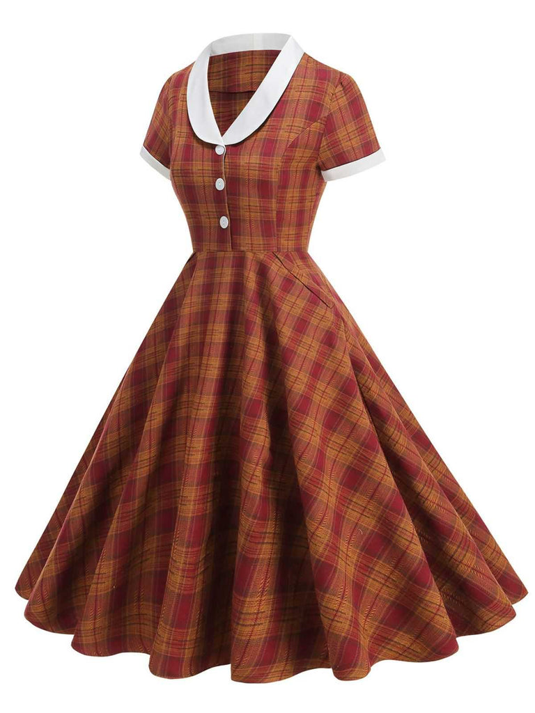 1950s Peter Pan Collar Plaid Swing Dress - vintage dress, retro fashion, rockabilly
