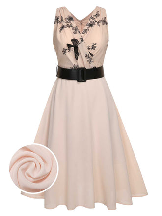 1950s Pink Butterfly Sleeveless Dress With Belt - vintage dress, retro fashion, rockabilly