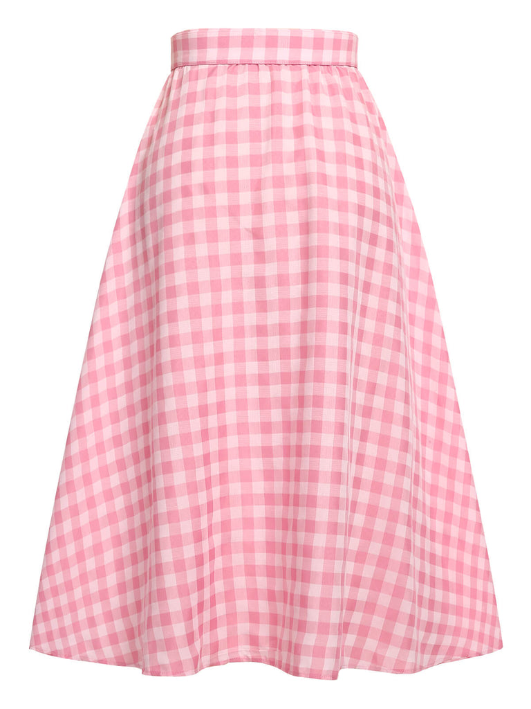 1950s Pink Plaid Button Skirt With Belt, vintage skirt, retro style - perfect for women who love vintage and retro fashion