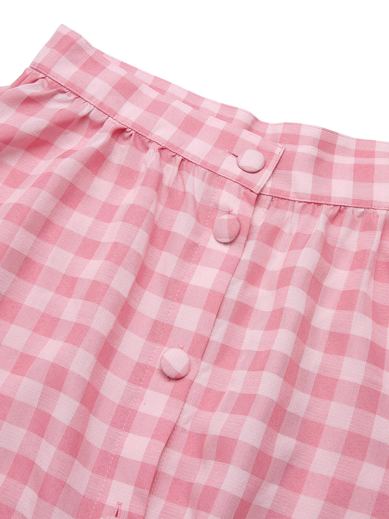 1950s Pink Plaid Button Skirt With Belt, vintage skirt, retro style - perfect for women who love vintage and retro fashion