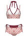 1950s Plaid Bow Halter Double Layer Bikini Set - vintage fashion, retro style