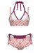1950s Plaid Bow Halter Double Layer Bikini Set - vintage fashion, retro style