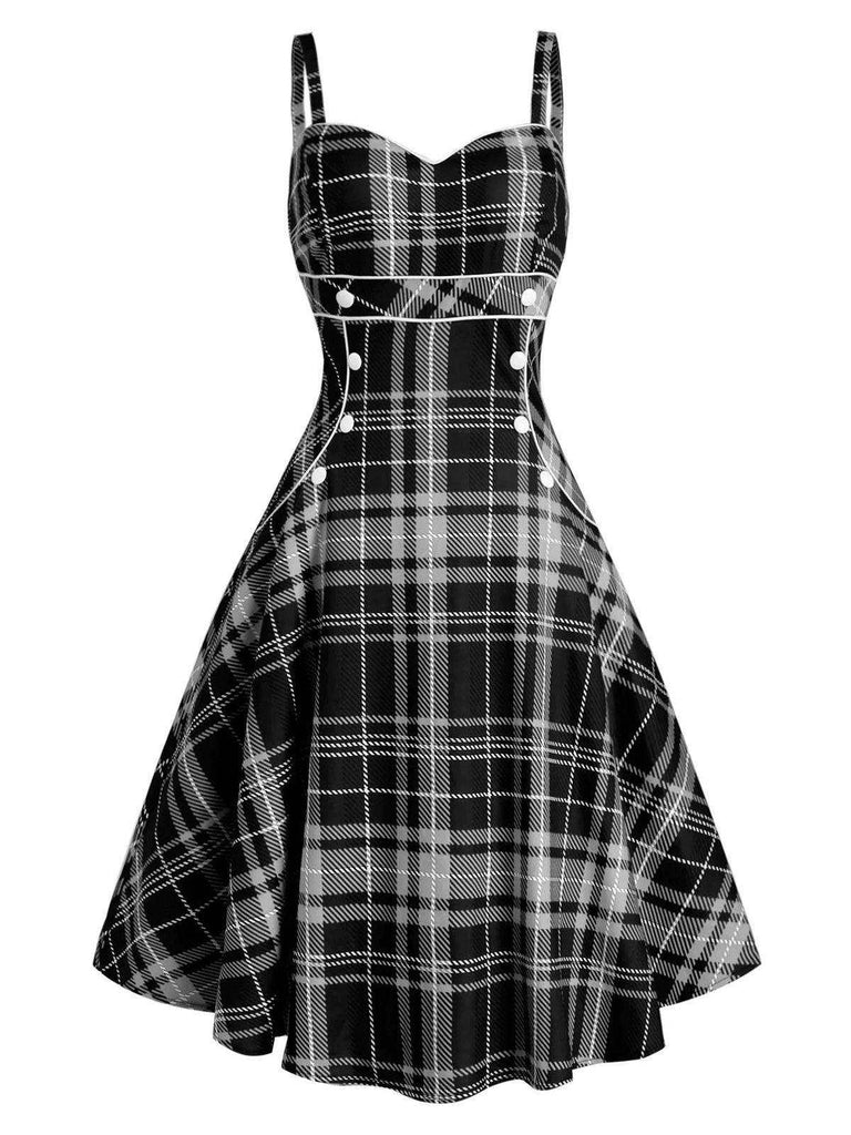 1950s Plaid Button Strap Swing Dress — vintage elegance for the modern woman