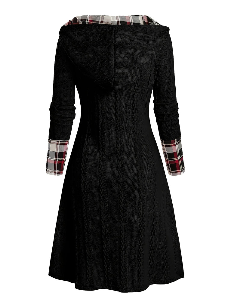 Retro Stage Vintage Plaid Hooded Sweater Dress
