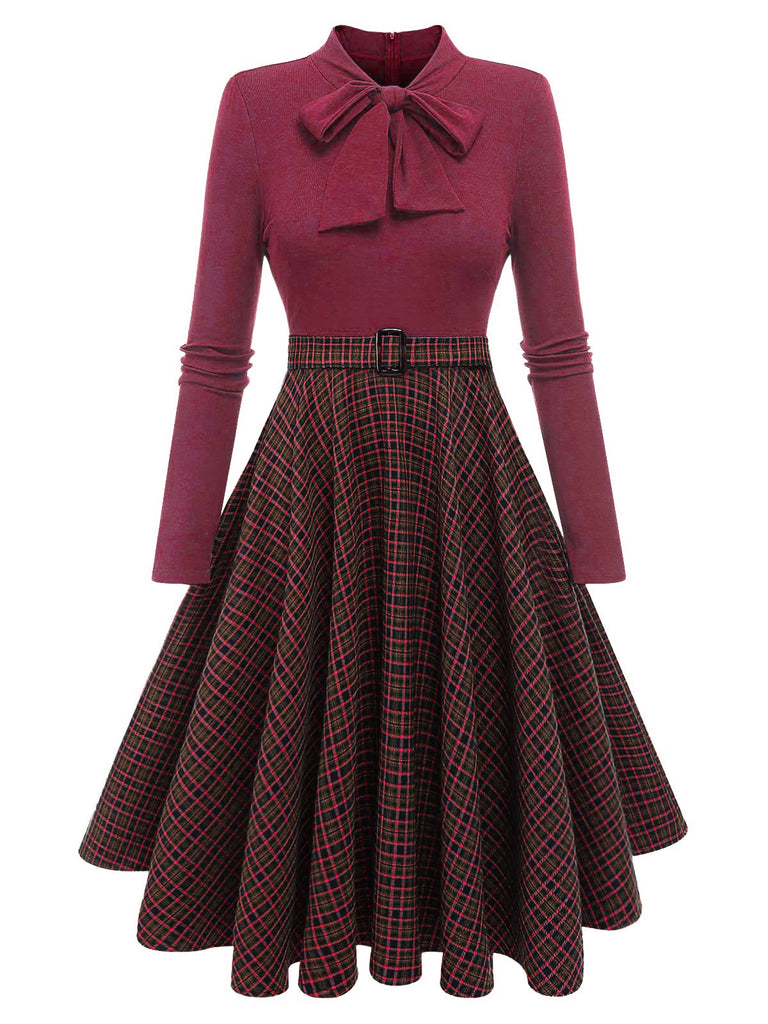 Red 1950s Plaid Knitting Dress | Retro Stage Red 1950s Plaid Knitting Dress | Retro Stage
