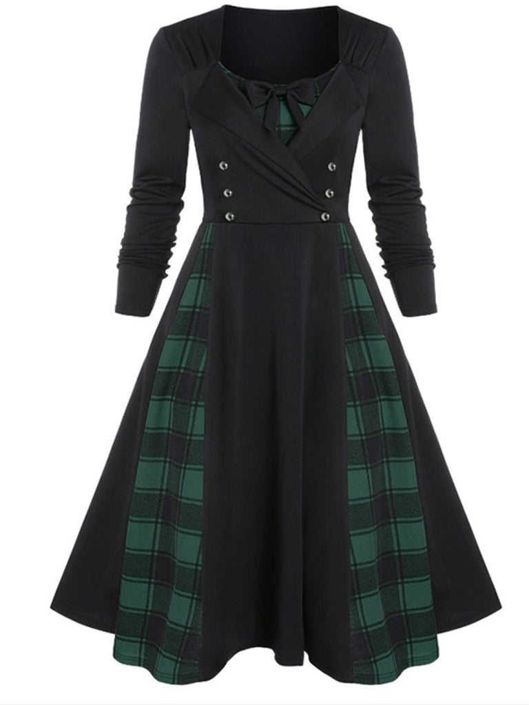 1950s Plaid Patchwork Gothic Pleated Dress — the kind of 1950s dress that makes strangers smile