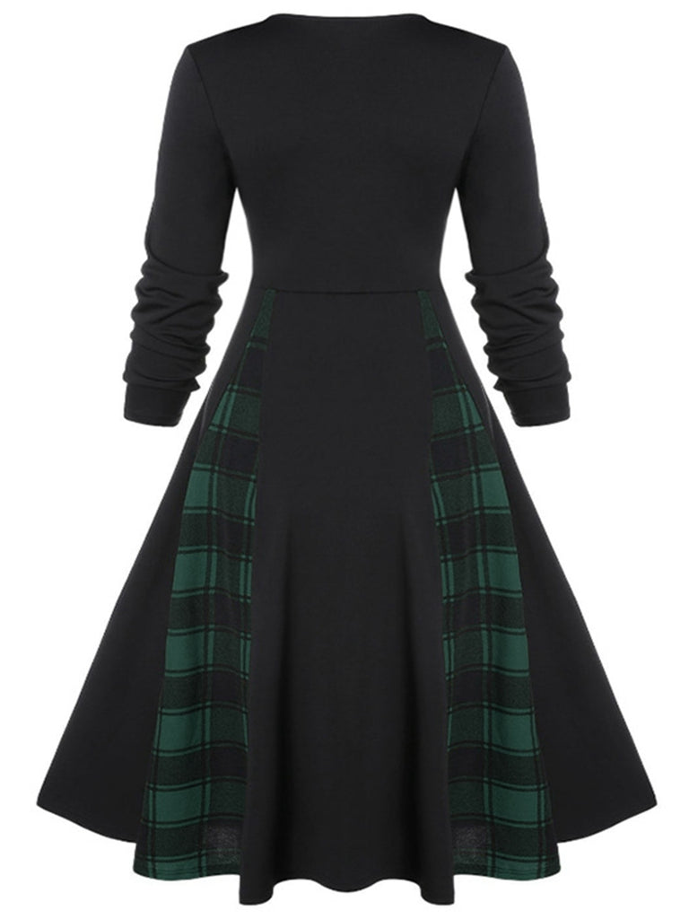 1950s Plaid Patchwork Gothic Pleated Dress — a 1950s silhouette that turns sidewalks into runways