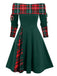 1950s Plaid Patchwork Lace-Up Off-Shoulder Dress: timeless style reimagined