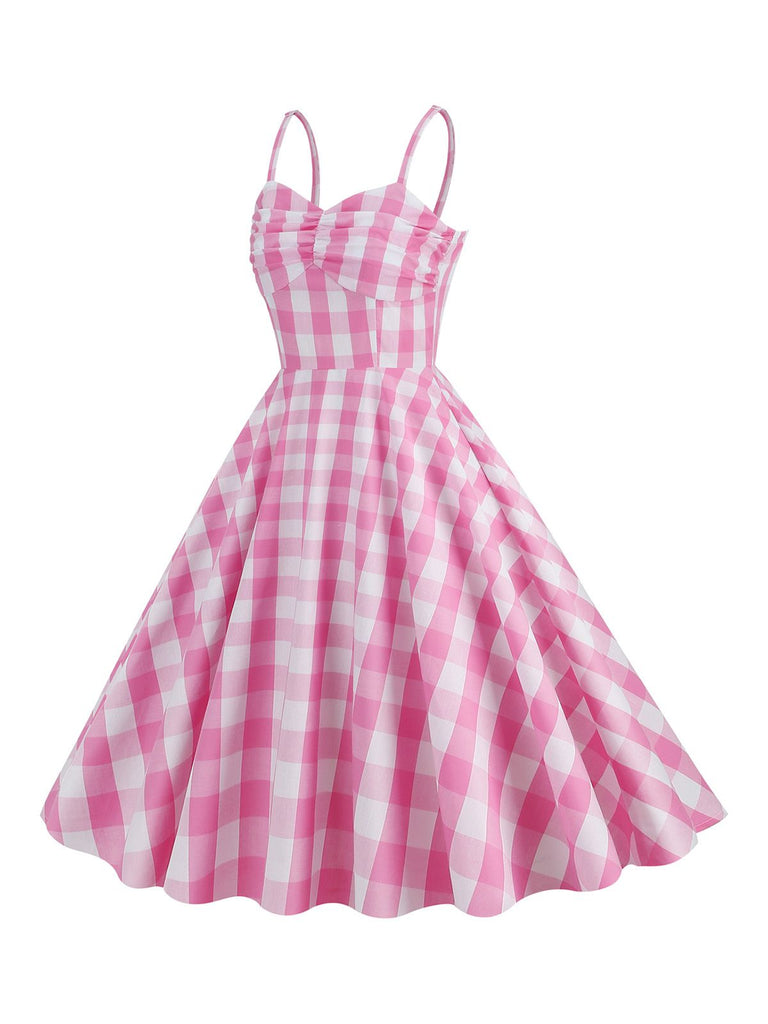 1950s Plaid Strap Cotton Swing Dress