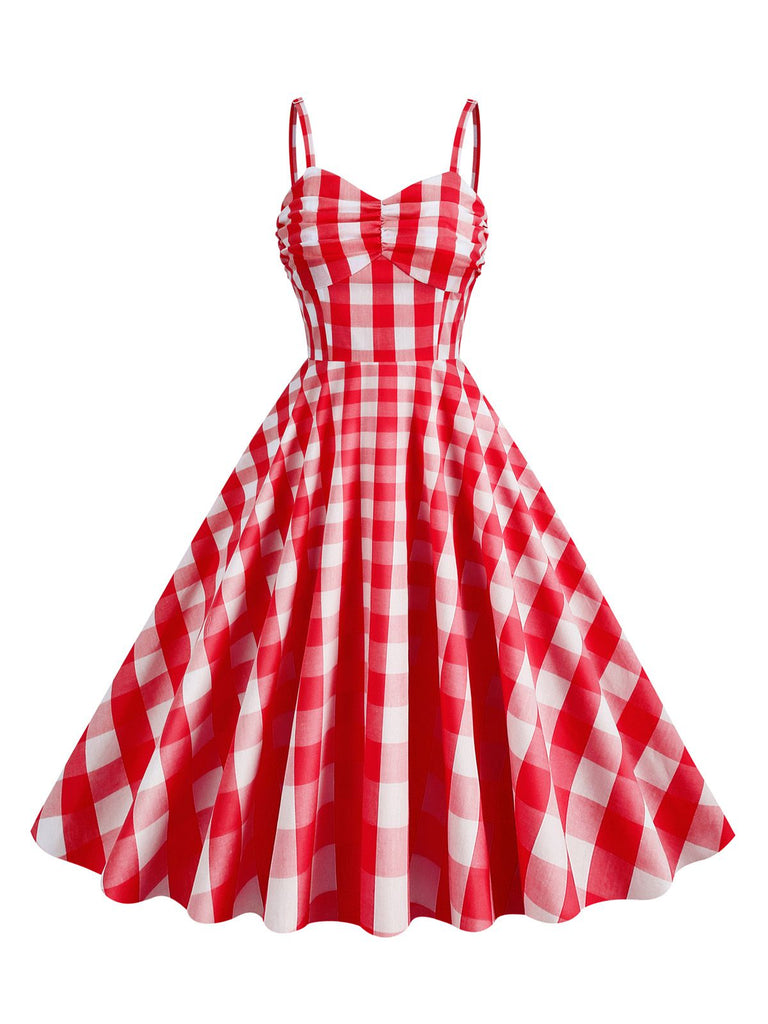 She slips into this 1950s Plaid Strap Swing Dress and suddenly it's a 1950s daydream