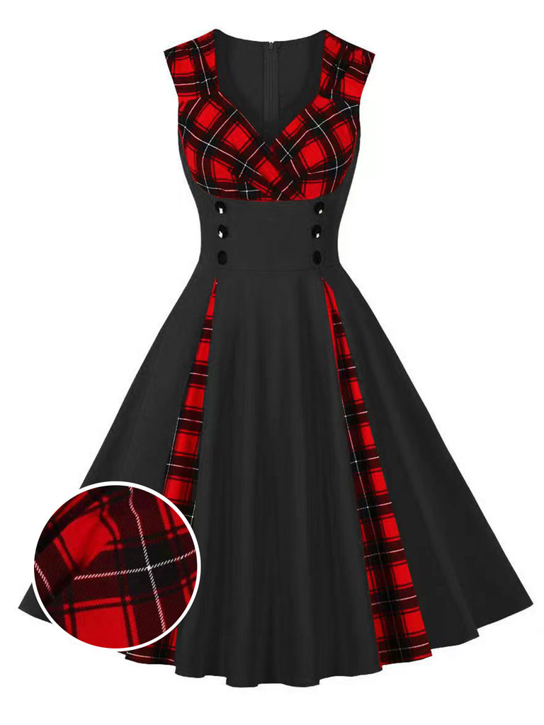 white christmas dresses Unique Vintage Red Plaid Sleeved Devon Swing Dress main image 0