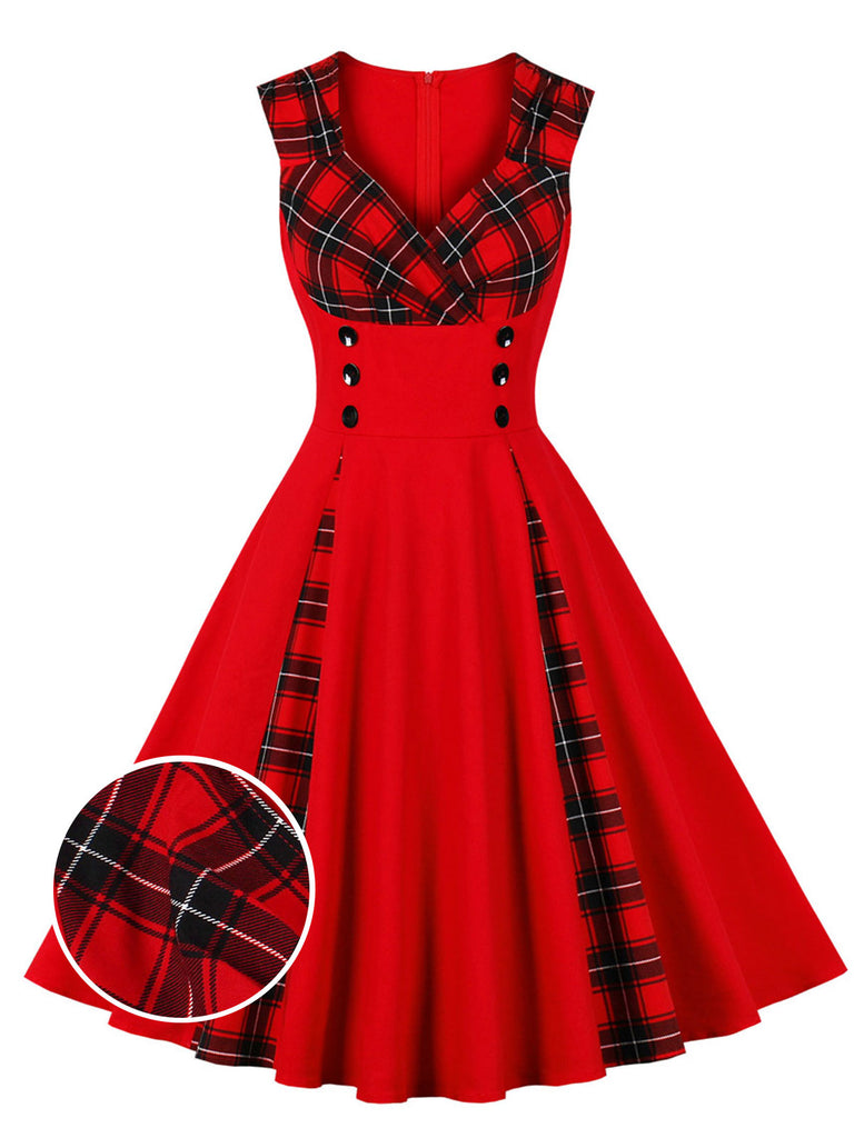 blue dress for baby girl Angela Red Plaid Pleated Bust Fitted Dress – Pink House Boutique main image 1