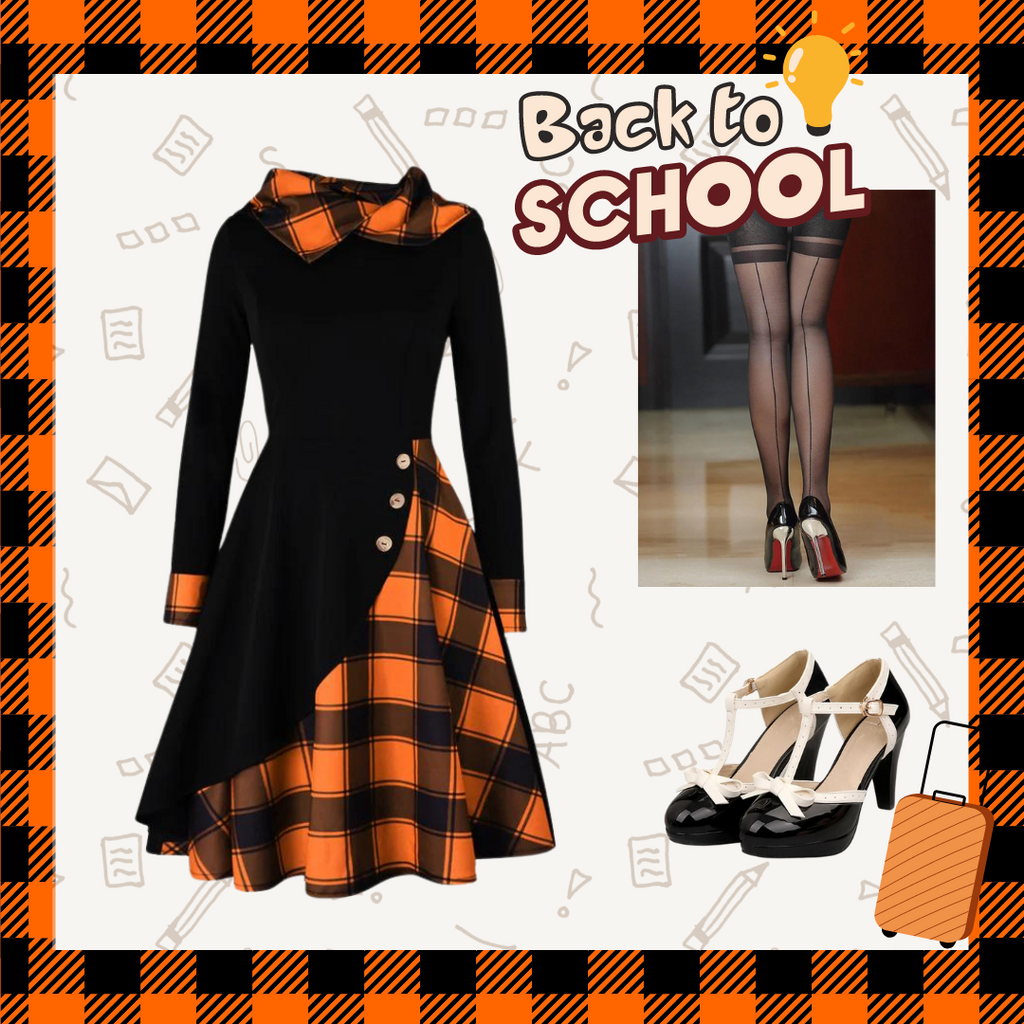 She slips into this 1950s Plaids Hooded Patchwork Dress and suddenly it's a 1950s daydream