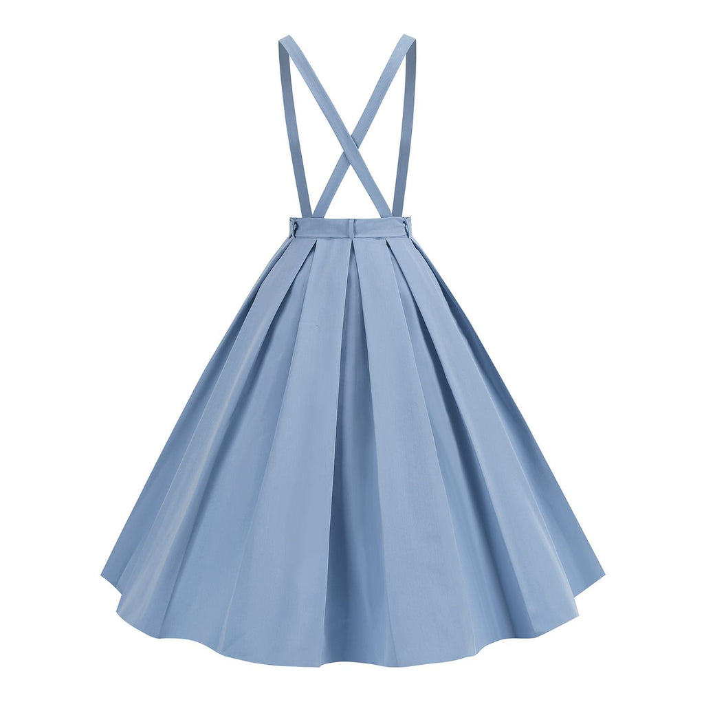 This 1950s Polka Dot Belt Suspender Swing Skirt spins 1950s stories with every step