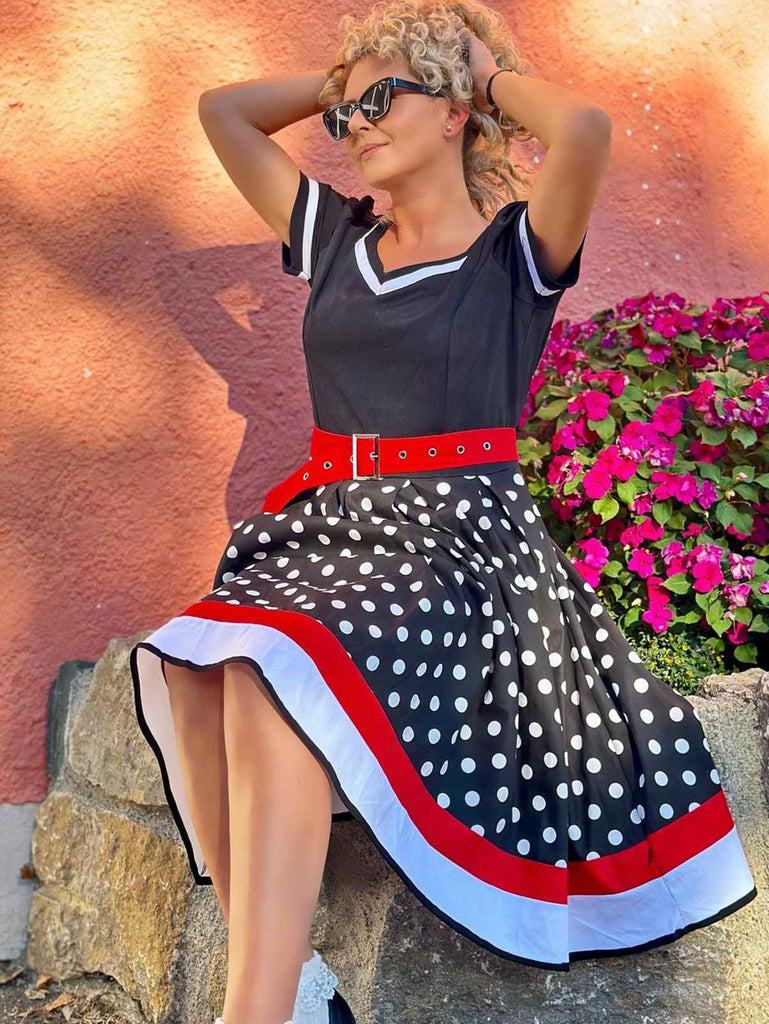 1950s Polka Dot Belted Patchwork Dress: timeless style reimagined