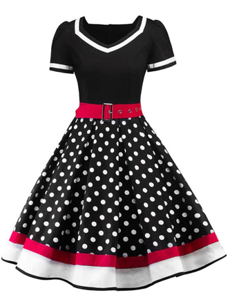 1950s Polka Dot Belted Patchwork Dress: timeless style reimagined