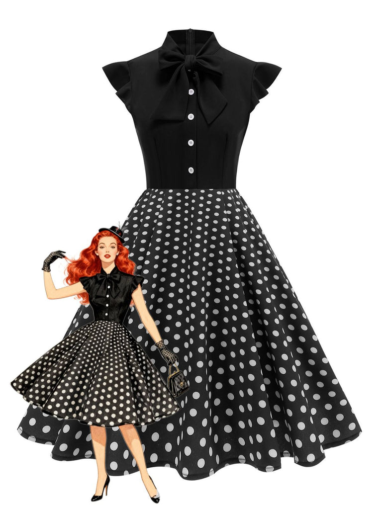 1950s Polka Dot Bow Swing Dress - vintage dress, retro fashion, rockabilly