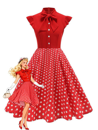 1950s Polka Dot Bow Swing Dress - vintage dress, retro fashion, rockabilly