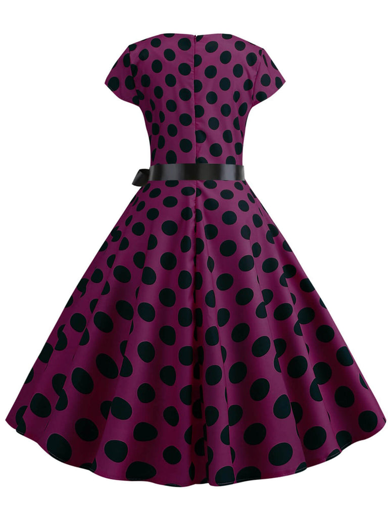 purple polka dot dress Women Vintage 1950s Retro Polka Dot Print Evening Party Prom Swing Dress