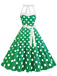 She slips into this 1950s Polka Dot Halter Belt Swing Dress and suddenly it's a 1950s daydream