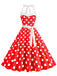 This 1950s Polka Dot Halter Belt Swing Dress wraps her in 1950s elegance, one twirl at a time