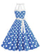 1950s Polka Dot Halter Belt Swing Dress, vintage dress, retro fashion, rockabilly, pin-up fashion - perfect for women who love vintage and retro fashion