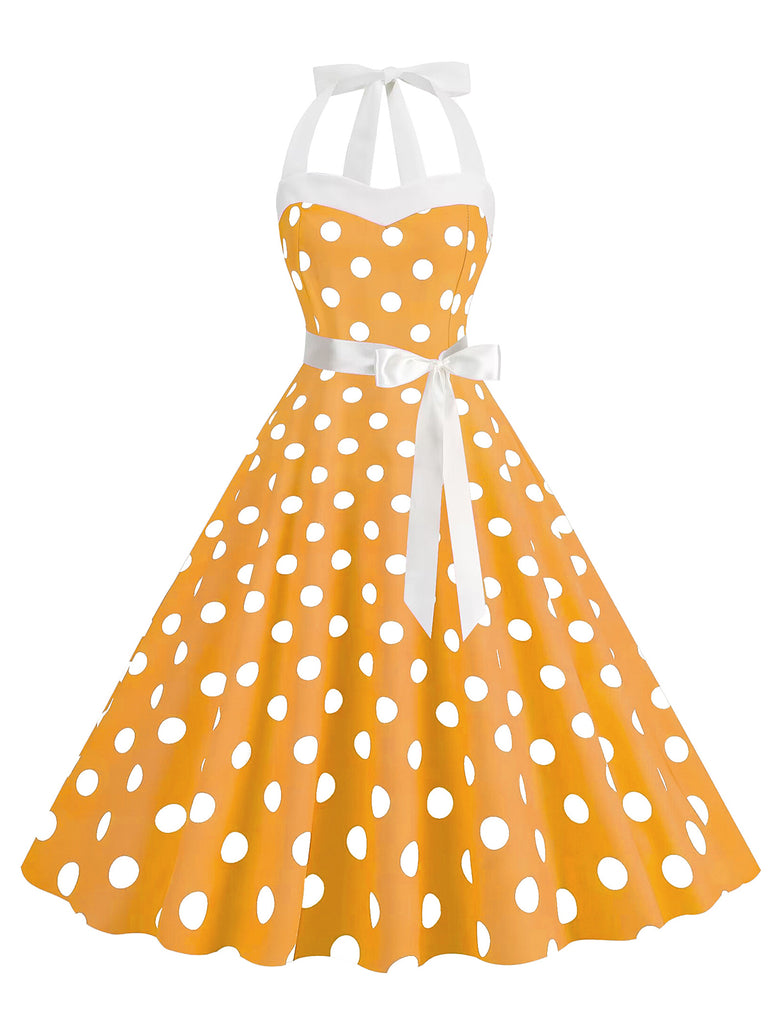 1950s Polka Dot Halter Belt Swing Dress: timeless style reimagined
