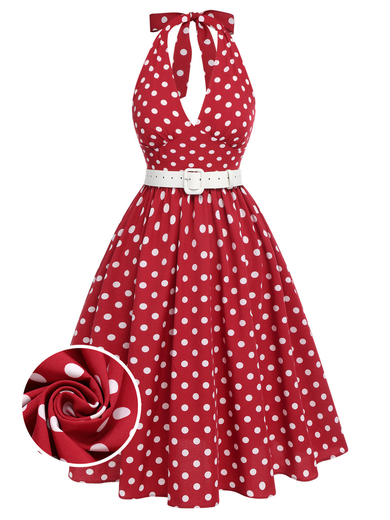 Red 1950s Polka Dot Halter Dress Red 1950s Polka Dot Halter Dress