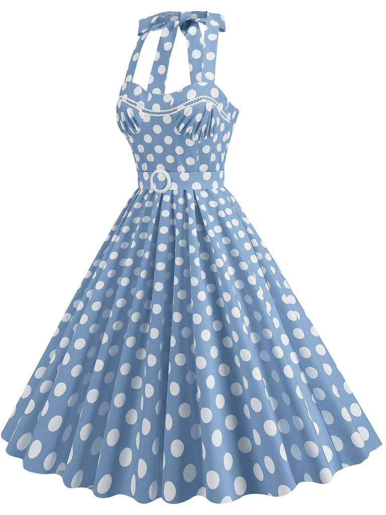 1950s Polka Dot Halter Neck Belt Dress 1950s Polka Dot Halter Neck Belt Dress