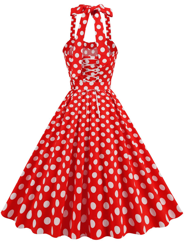 1950s Polka Dot Halter Neck Belt Dress, vintage dress, retro fashion, rockabilly, pin-up fashion - perfect for women who love vintage and retro fashion