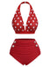 Red 1950s Polka Dot Halter Separate Swimsuit, vintage swimsuit, pin-up swimwear - perfect for women who love vintage and retro fashion