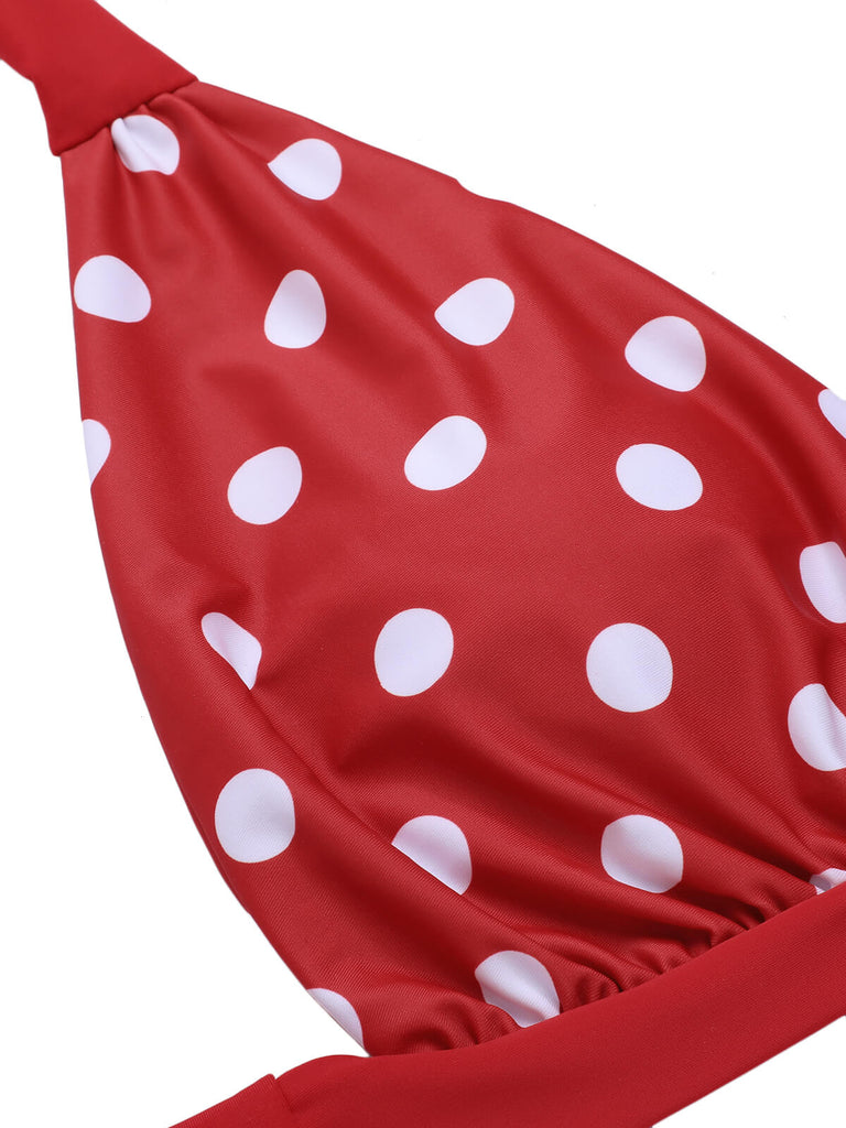 Red 1950s Polka Dot Halter Separate Swimsuit, vintage swimsuit, pin-up swimwear - perfect for women who love vintage and retro fashion
